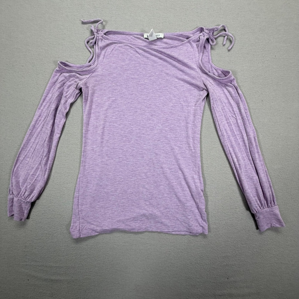 White House Black Market Top Women XXS Good Purple Cold Shoulder Tie Long Sleeve